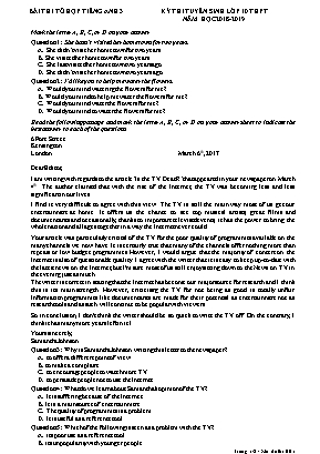 Đề thi tuyển sinh vào Lớp 10 THPT - Bài thi tổ hợp Tiếng Anh - Đề số 3 - Năm học 2018-2019